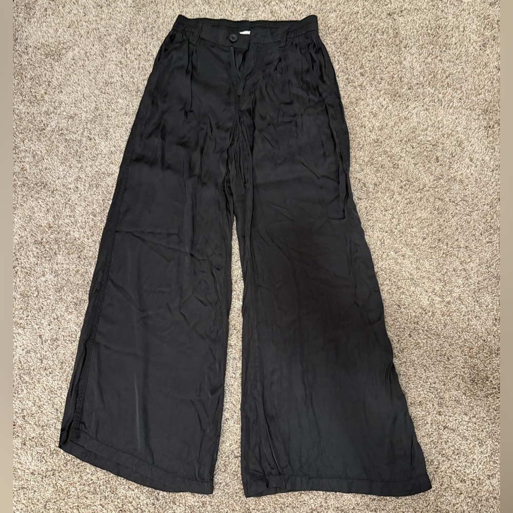 Aerie Black/Grey Wide-Leg High Rise Satin Pants